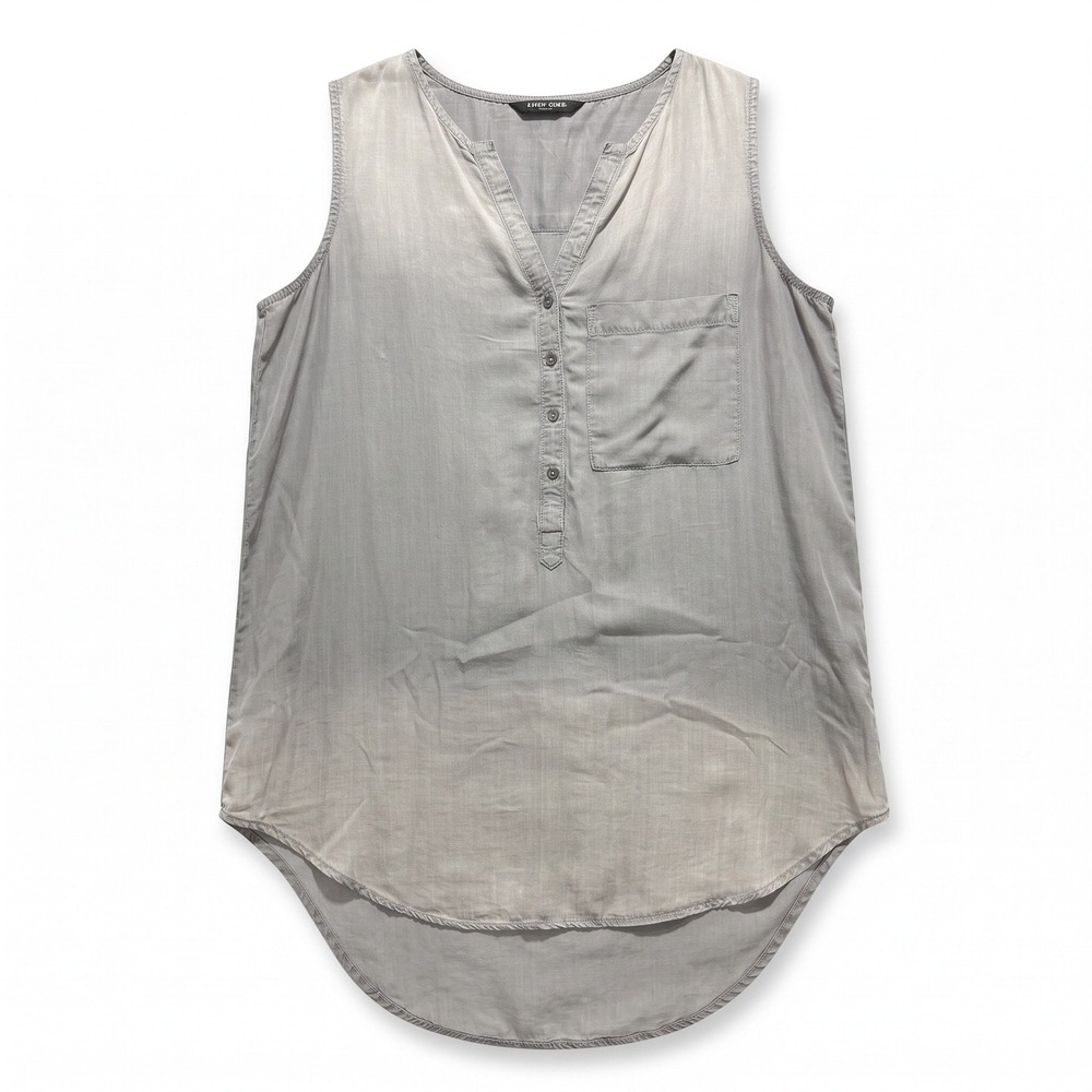 Terre Bleue S Gray Womens Sleeveless Henley Tunic High-Low Hem Boho Casual